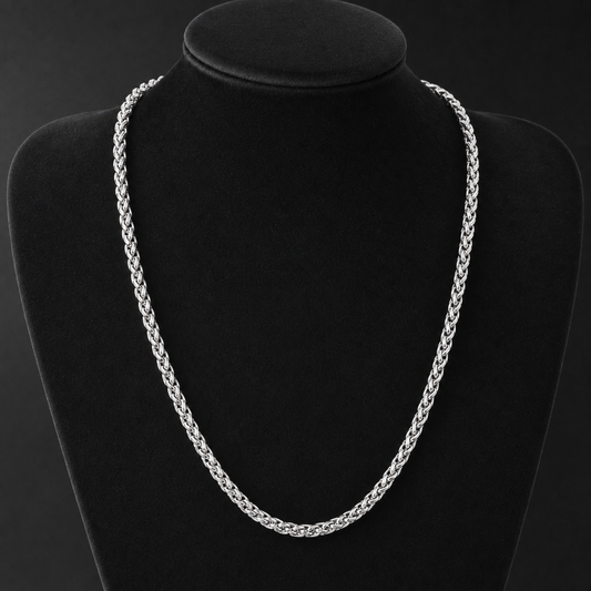 Cadena espiga de trigo de acero inoxidable plateada estilo italiano - Ragazze