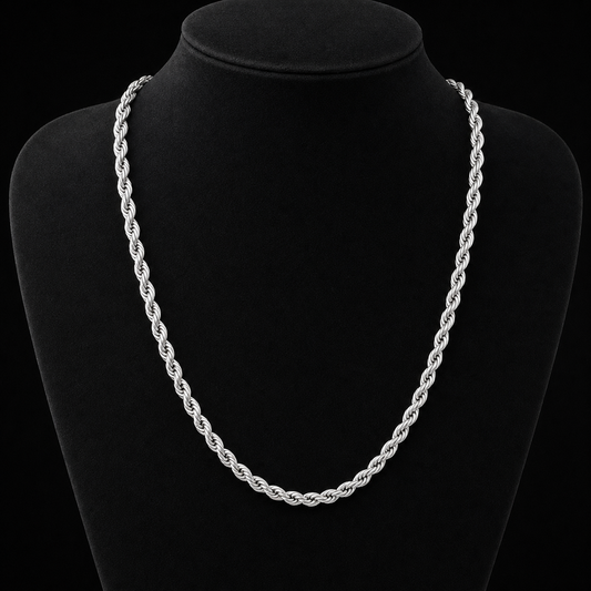 Cadena rope de acero inoxidable plateada estilo italiano - Ragazze